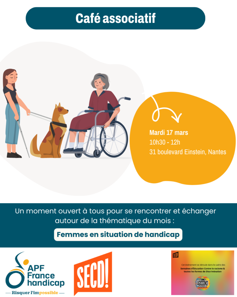 Affiche du café associatif du 17 mars sur les femmes en situation de handicap à Nantes